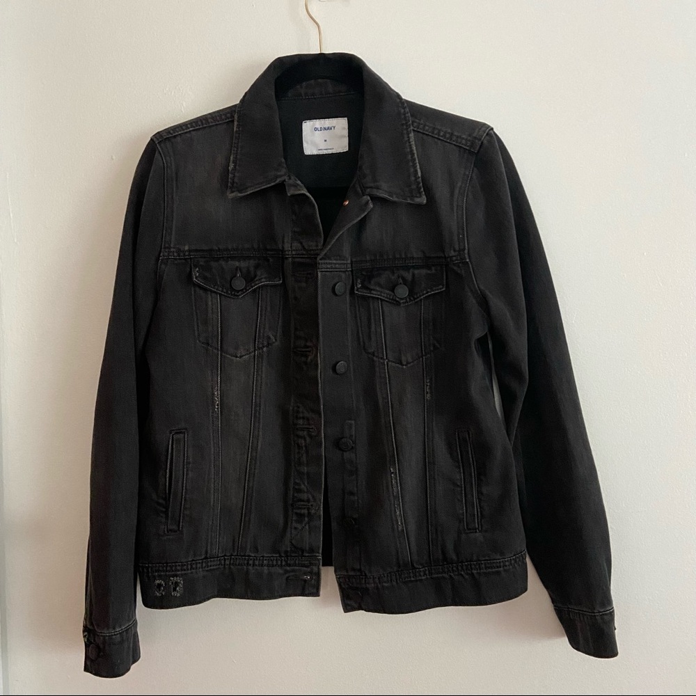 Distressed Charcoal grey jean jacket from old navy size medium